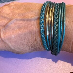Turquoise Braided Leather Wrap Bracelet or Choker